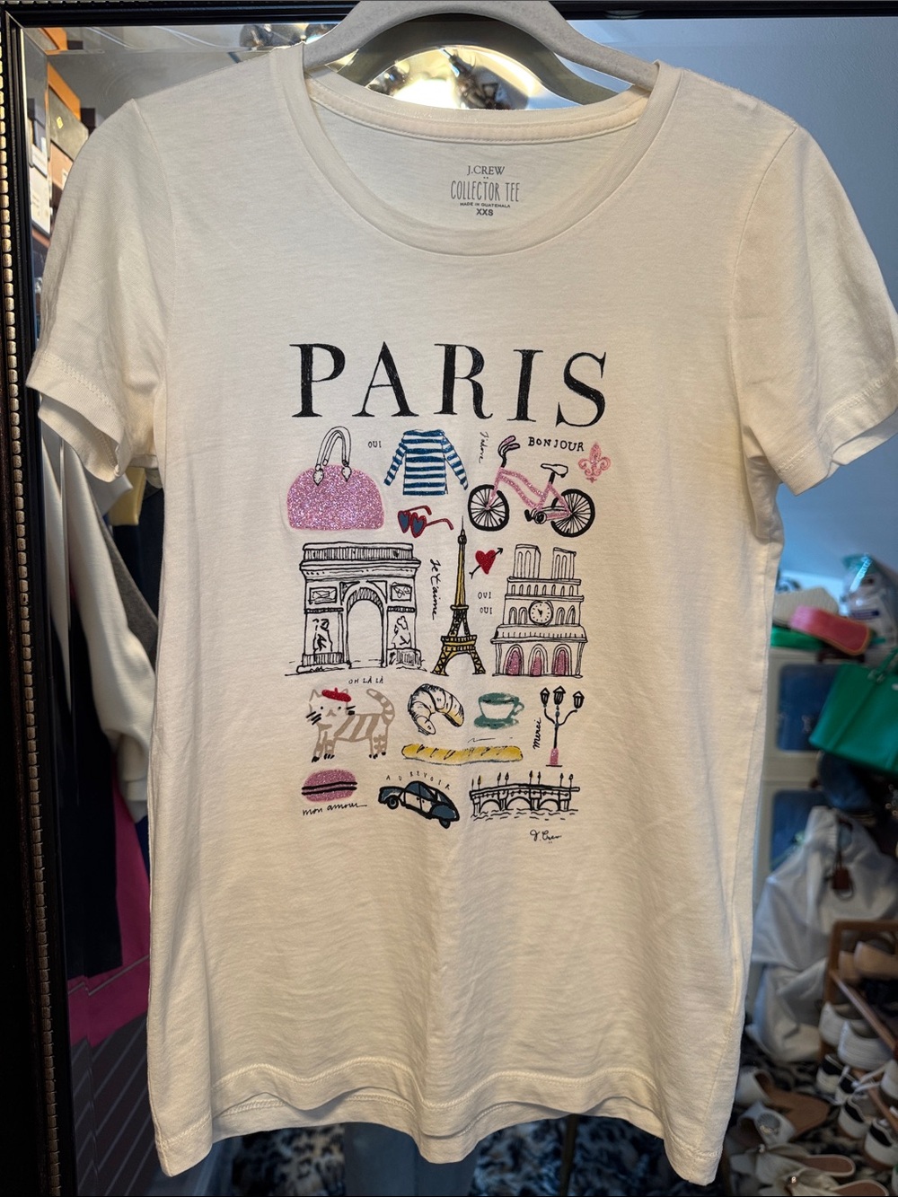 J. Crew Paris Graphic Tee with Glitter Accents